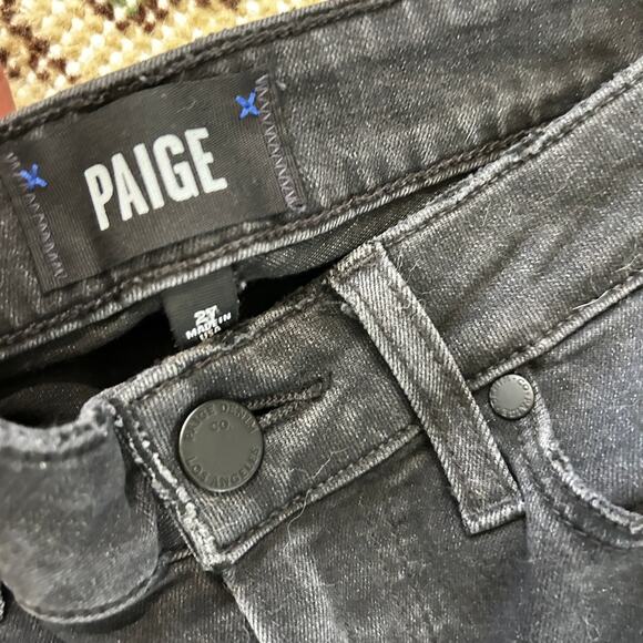 Paige Verdugo Ankle Jean 27 4 Faded Noir Destructed Dark Wash Ankle Crop Denim - Picture 7 of 7